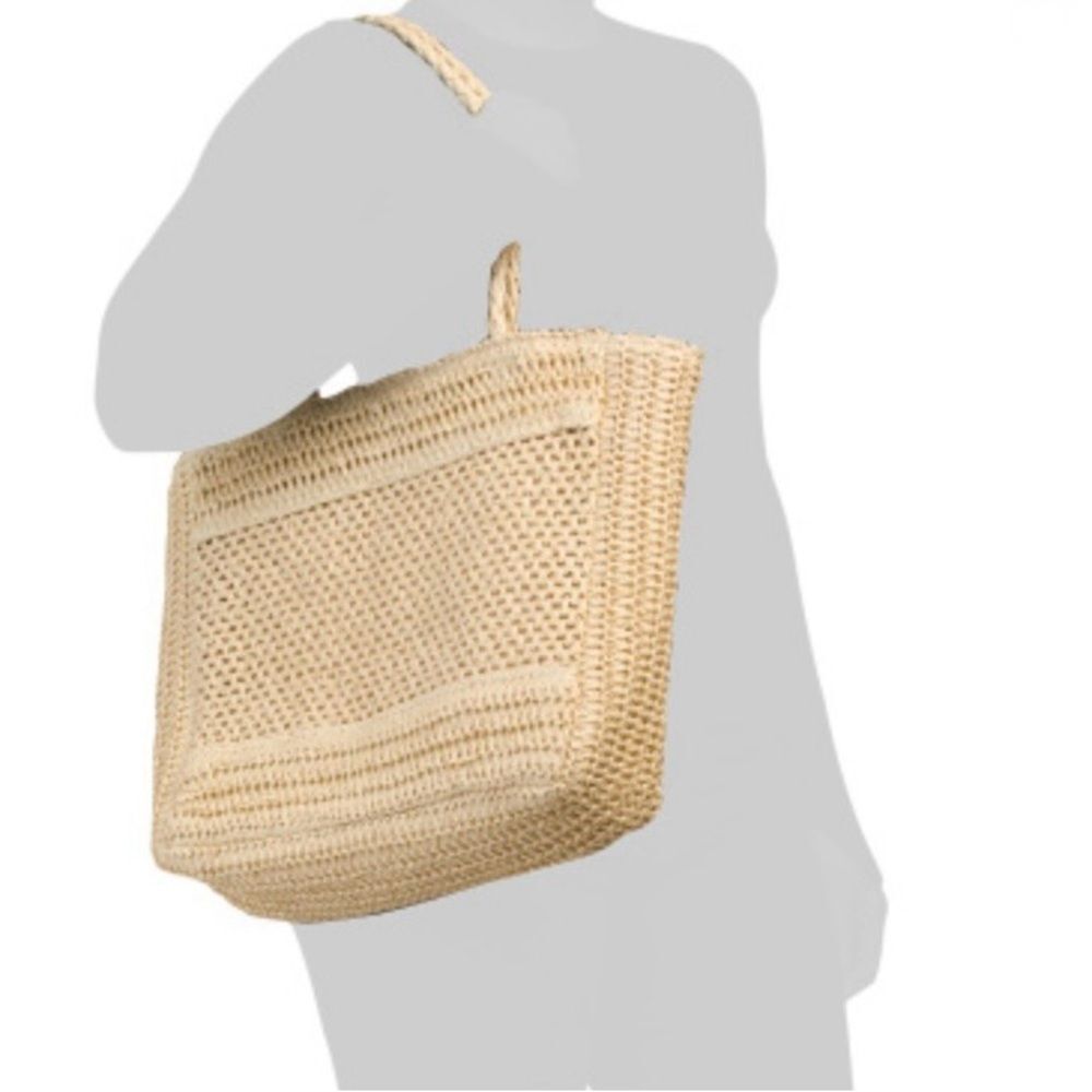 NEW Studio Collection Rattan Straw Tote Bag Purse Orange Charm Natural 18" x 14" - Picture 4 of 11
